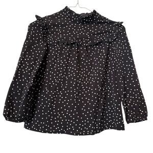 NWOT Girls Mini Molly Polka Dot Ruffled Long Sleeve Blouse Brown White Size 10/1